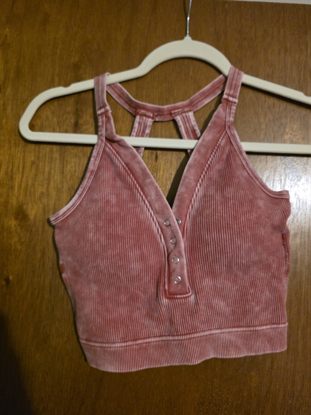 Zenana Outfitters Mauve Ribbed Snap-Front Cropped Tank